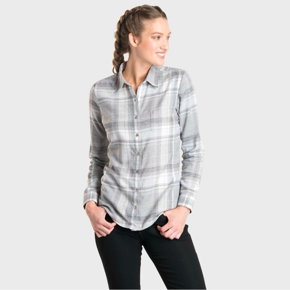 KUHL Kamila Flannel Button Up Shirt in Ash Gray Women’s Large 8377 $89